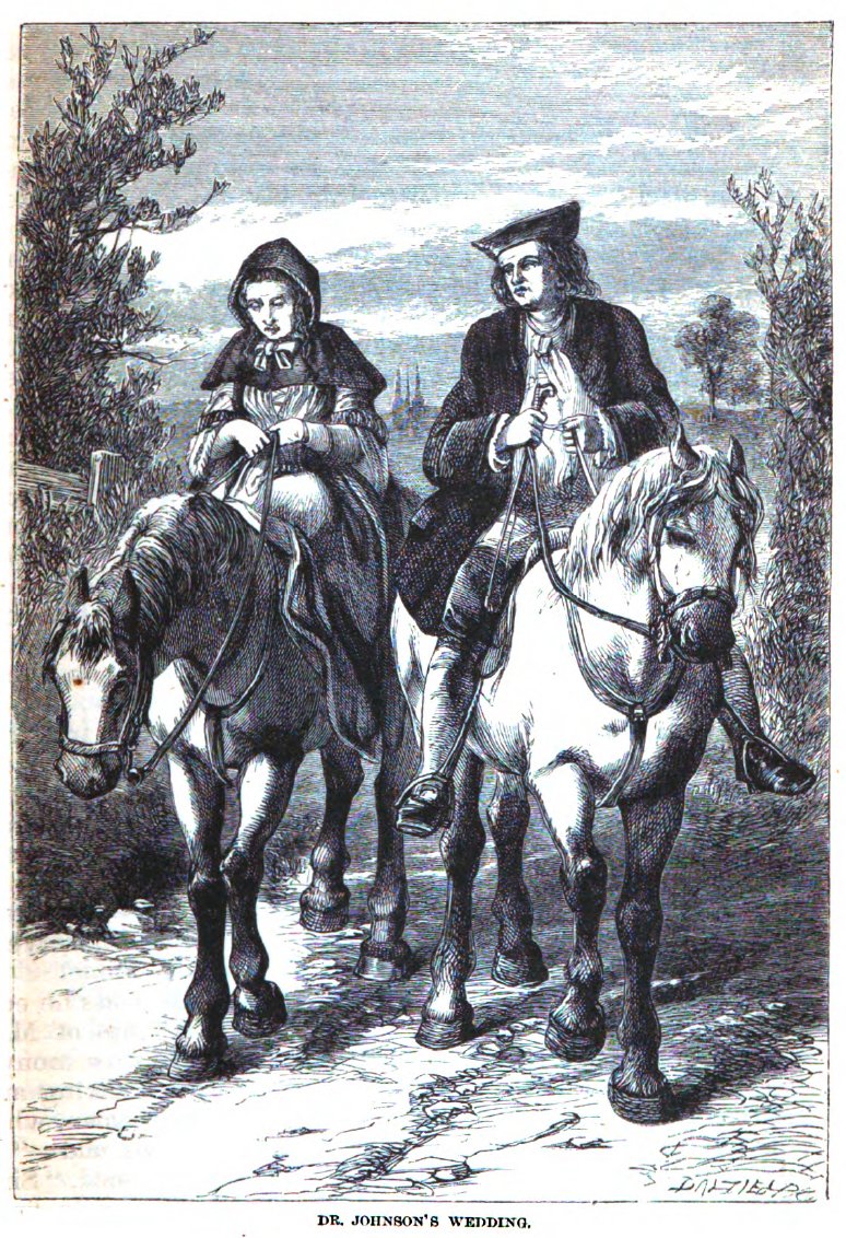 Figure 3, Dr. Johnson's Wedding. An engraving of a man and woman on horseback. The caption at the bottom reads: 'Dr. Johnson's Wedding'