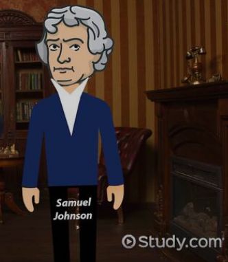Cartoon man labeled Samuel Johnson in a wall-papered room. Study.com logo in the lower corner.
